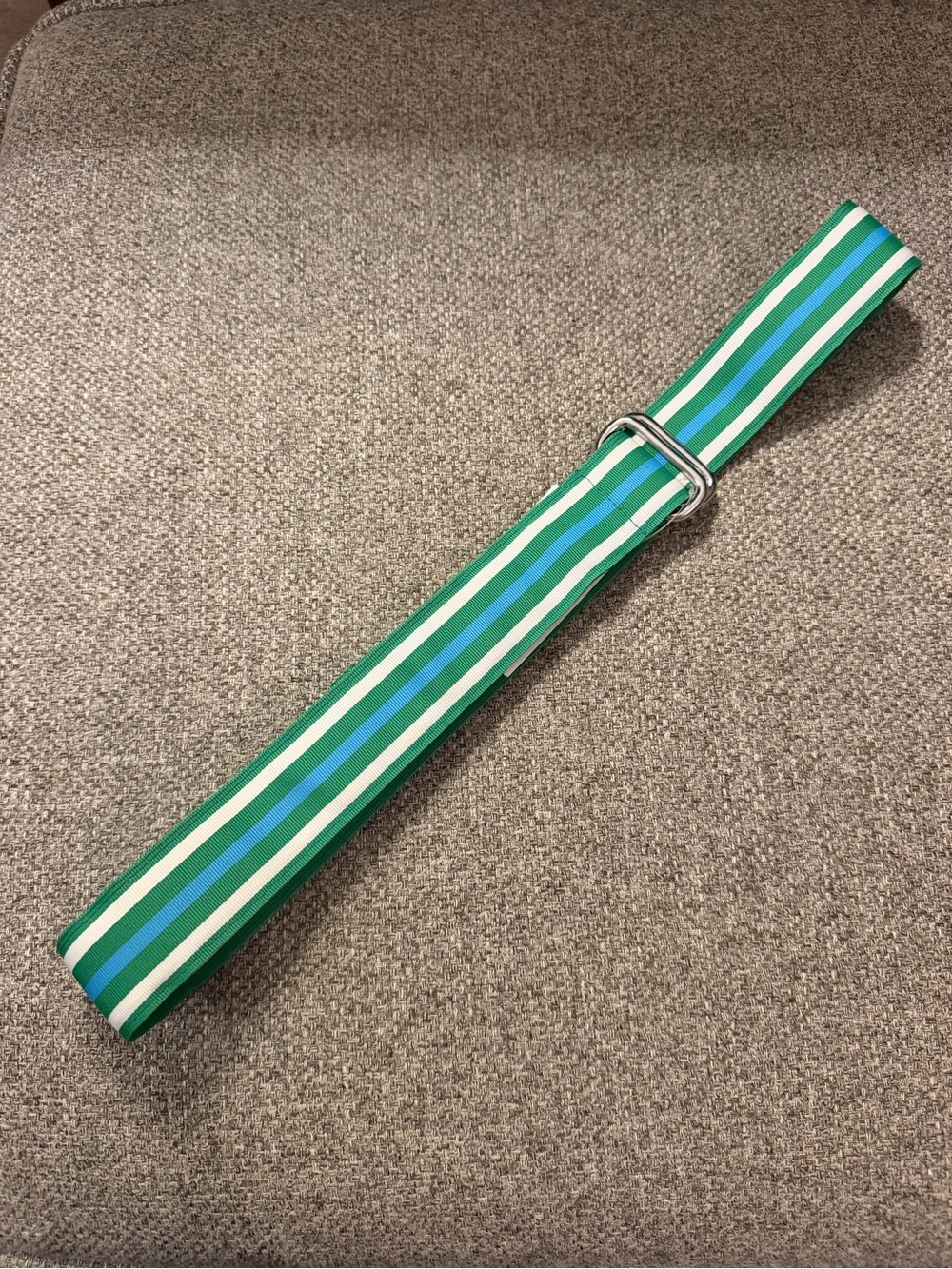 Lands' End Green, White & Blue Striped Adjustable Belt